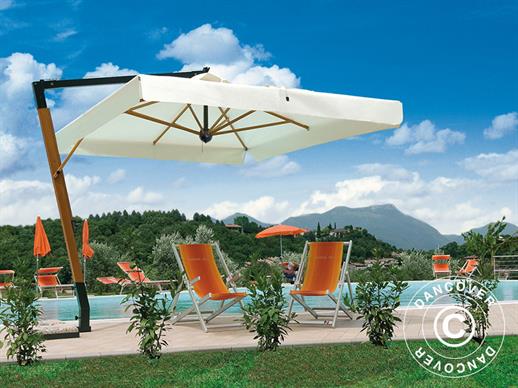 Zwevende parasol Palladio Braccio met volant, 3,5x3,5m, Ecru