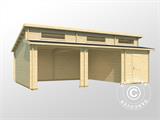Garaje de madera doble/Marquesina para coches Vaasa, 7,8x5,2x3,21m, 44mm, Madera natural