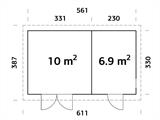 Holzschuppen mit Bodenbelag, 5,61x3,3x2,59m, 16,9m², Natur