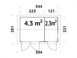 Houten tuinhuisje met vloer, 3,44x2,21x2,47m, 6,6m², Naturel