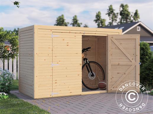 Cykelskjul i trä, Bertilo Box Bike, 2,07x1,03x1,43m, Naturlig